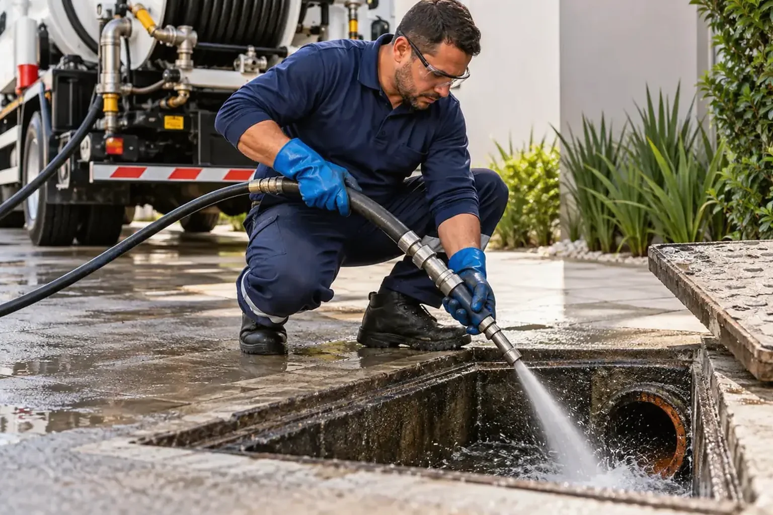 Técnico usando câmera para inspeção de tubulações.